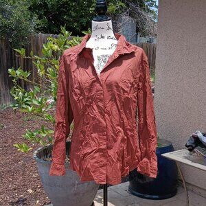 Chadwick's Brown Button Down Dress Blouse Top Shirt XL 1X Long Sleeve Cotton